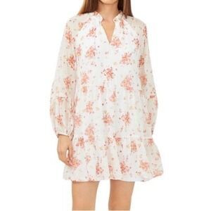 Women's Vince Camuto Floral Tiered Mini Dress Long Sleeve Casual White XS‎